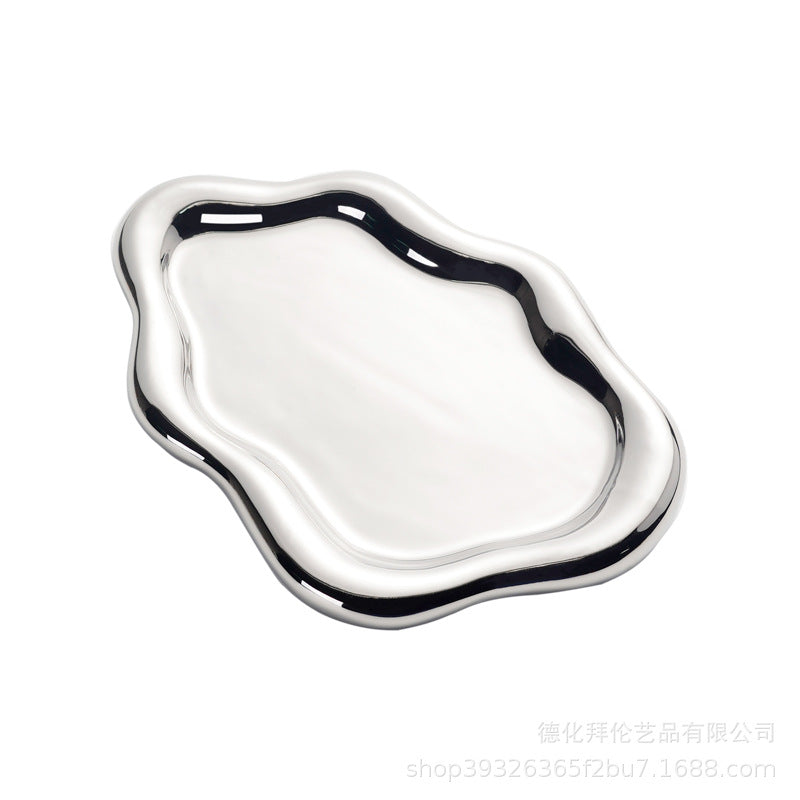 Byron ins electroplated silver tray photo props jewelry storage tray display tray accessible luxury ceramic jewelry ornaments