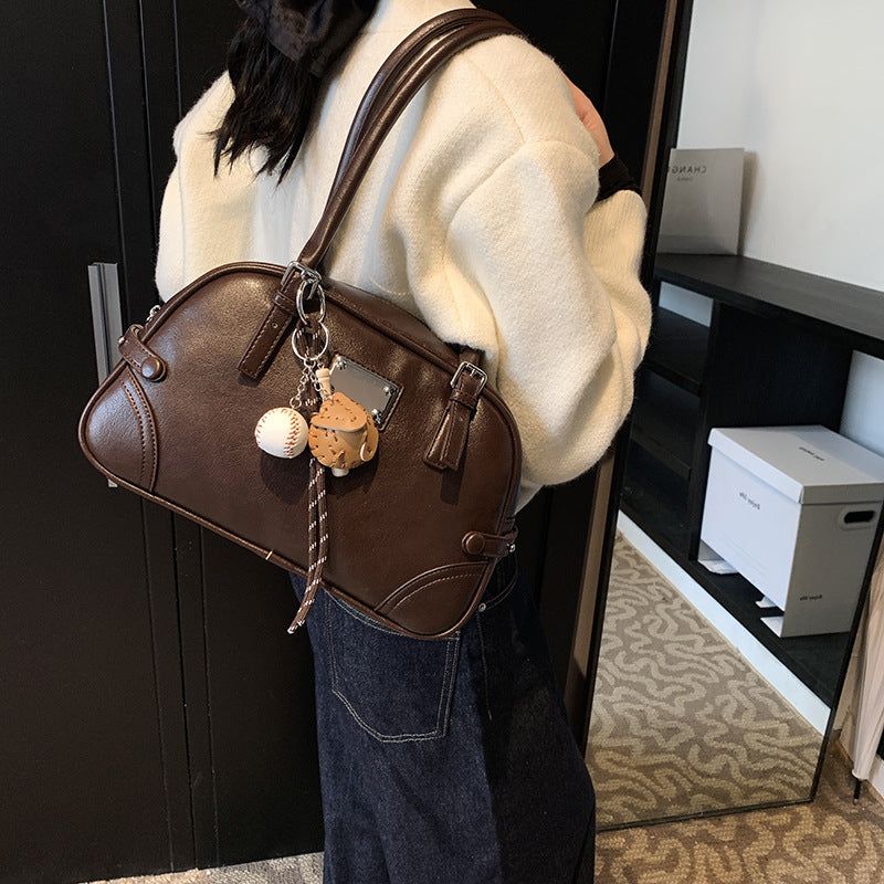 Cross-border high-end large-capacity bowling handbag women's 2025 new fashion texture shoulder bag handbag