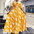 European and american plus size  new arrival cross-border export elegant socialite v-neck floral dress  women's dress