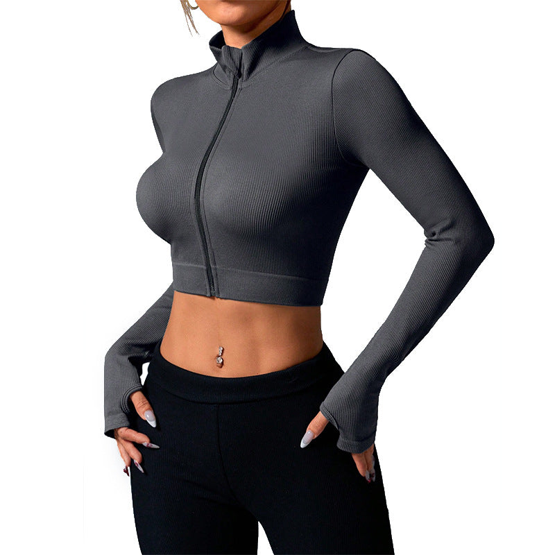 Cross-border seamless stand-up collar zipper yoga clothes jacket women's cardigan quick-drying sports top long-sleeved autumn and winter fitness clothes