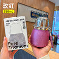 New titanium-coated gourd mug - stylish, pocket-sized insulated tumbler with carry strap for outdoor use - perfect for both men and women
