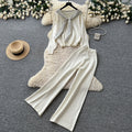Women's casual knit set: autumn oversized loungewear - striped knit top & wide-leg pants