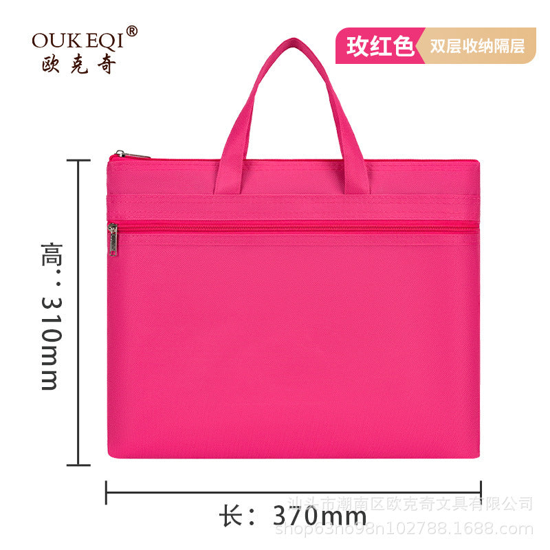 Waterproof oxford cloth student tote document bag - macaron double-layer zipper pouch - file, homework, and briefcase organizer