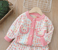 Girls' chanel-inspired two-piece autumn outfit: baby girl's jacket and cardigan sweater set
