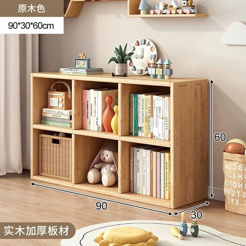 Checkered solid wood bookshelf floor-standing storage rack home living room organizer wall-mounted low cabinet bookcase