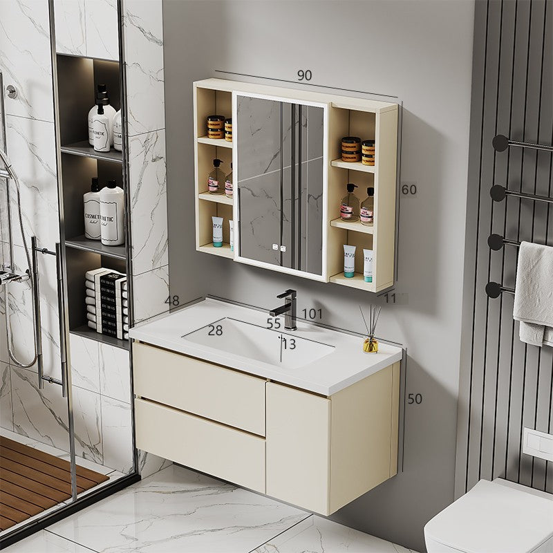 Double-layer drawer honeycomb aluminum bathroom cabinet bathroom mirror cabinet combination wall-mounted ceramic integrated basin honeycomb aluminum basin