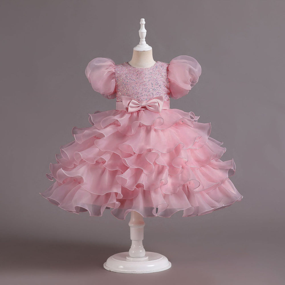 Ready-to-ship wholesale children's clothing: puff sleeve sequin mesh tutu princess dress, girls' christmas dress, kids' dress