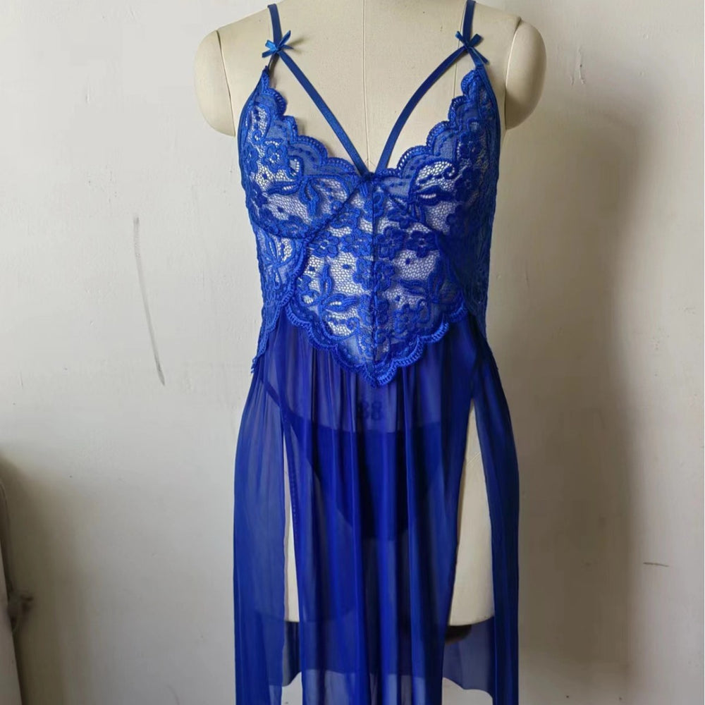 fashion sexyintimates wholesale women's sexylace mesh patchwork suspender slit thin long skirt nightgown