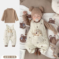 Autumn/winter thickened warm baby clothes set, cute infant overalls two-piece winter outfit