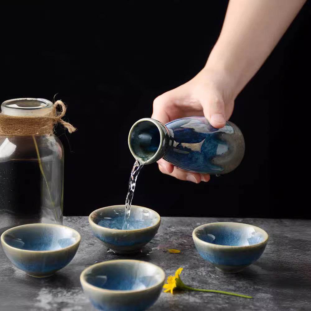 Japanese retro wine set wine bottle suit white wine cup ceramic liquor cup clear pot for home wine cup tea cup accessible luxury