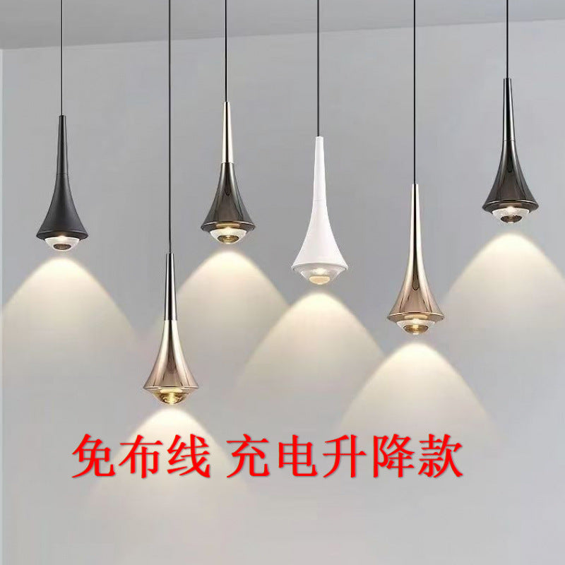 Wiring-free cable-free rechargeable chandelier, charging liftable touch switch, simple modern bedroom bedside chandelier