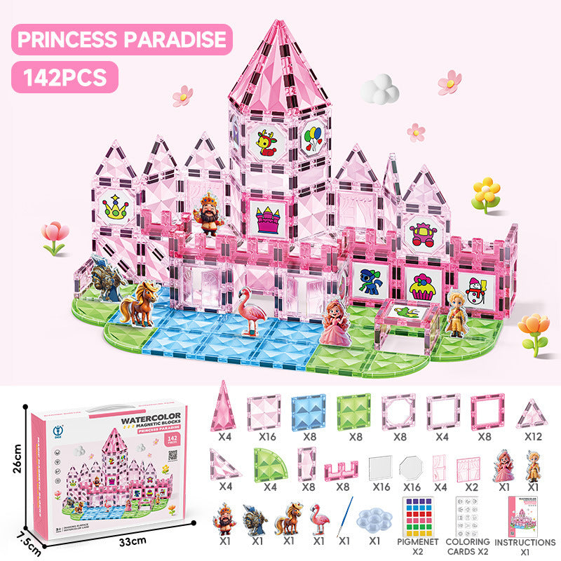 Kids educational diy painted diamond pattern magnetic track building blocks baby puzzle puzzle magnetic sheet square castle toy