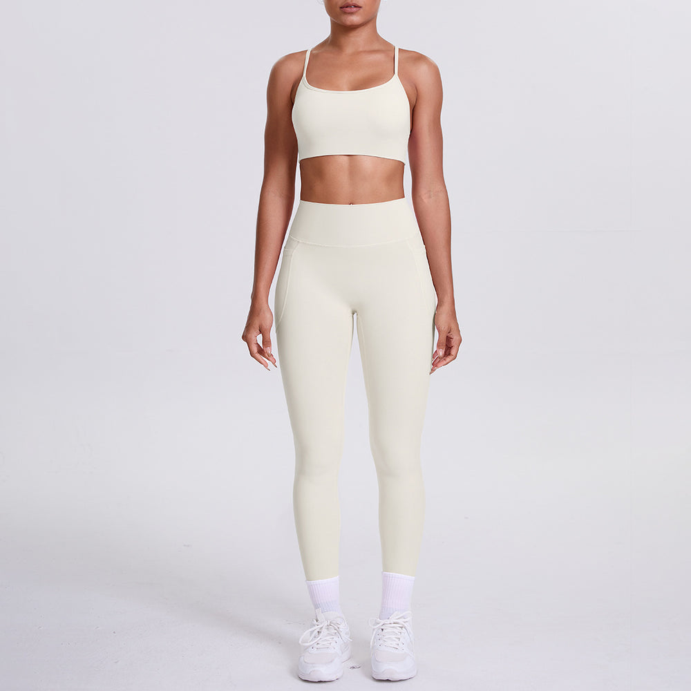 Cloud-feel compression yoga set: sexy open-back sports bra with high-waisted butt-lifting leggings and pockets - women's running & fitness apparel