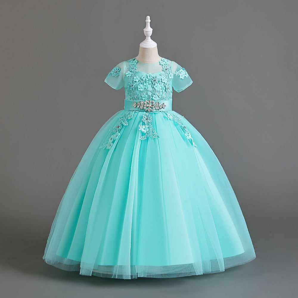 wedding dress kids' short-sleeve princess dress flower girl piano performance dress children's dress