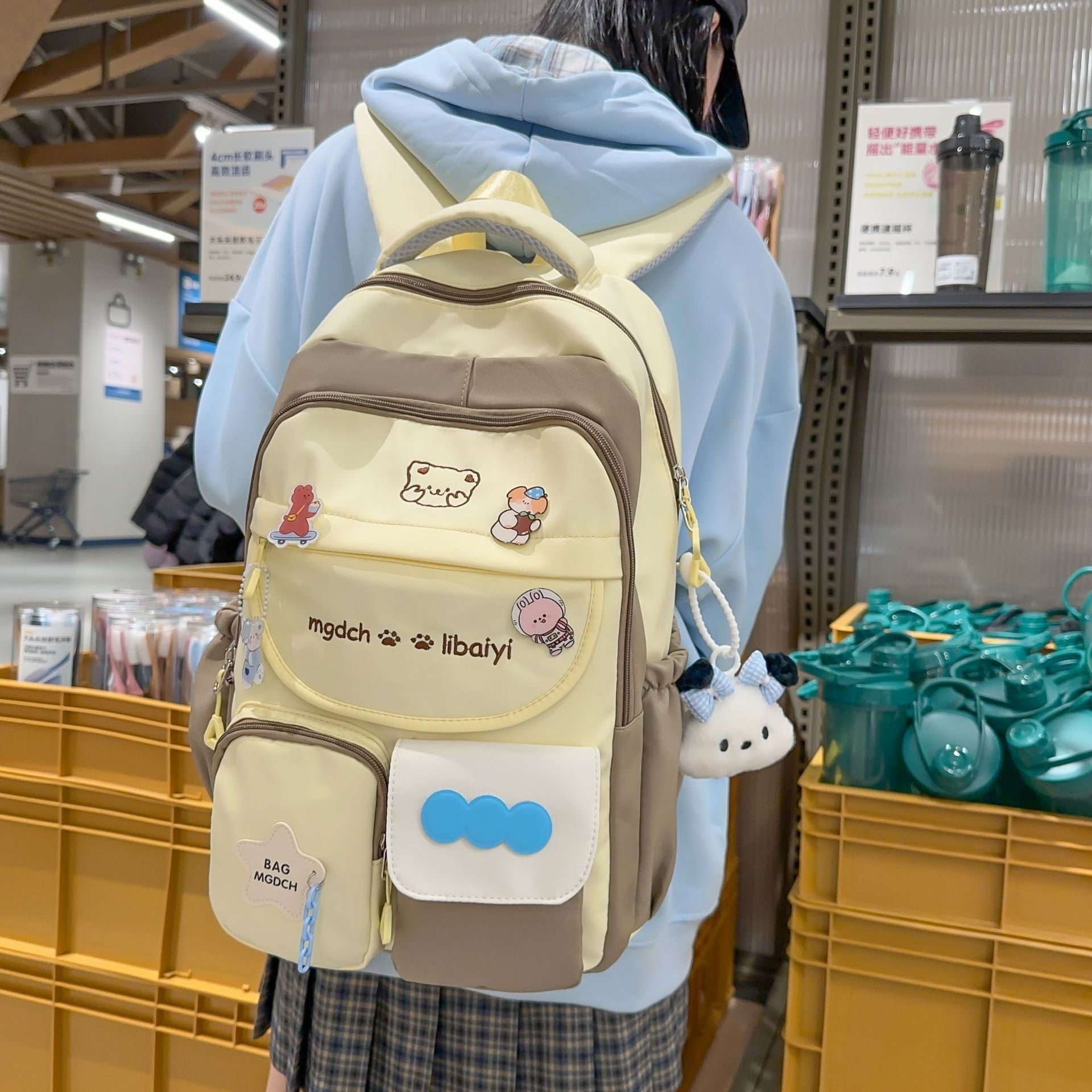 Spring, summer, middle and high school students, large-capacity backpacks, versatile burden reduction, fashion trend, two-piece set, schoolbag, tutoring bag
