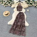 Sense of design leopard print halter suspender two-piece set women's summer sleeveless bowsrufflesbackless vacation suit