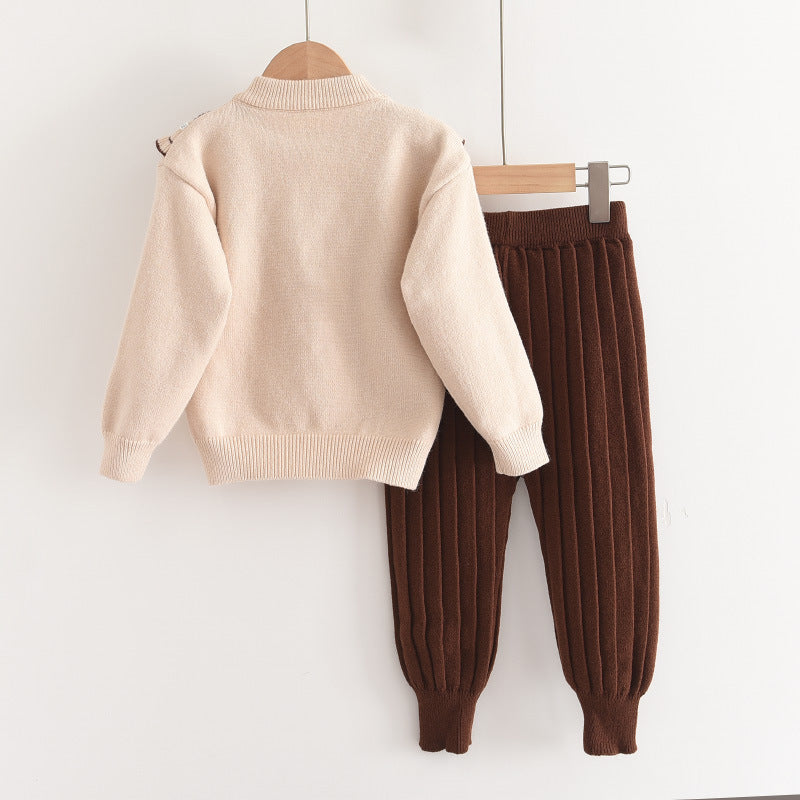 Kids' knit sweater set - new autumn/winter styles for export, stylish children's woolen outfit, toddler knit top and jogger pants two-piece set
