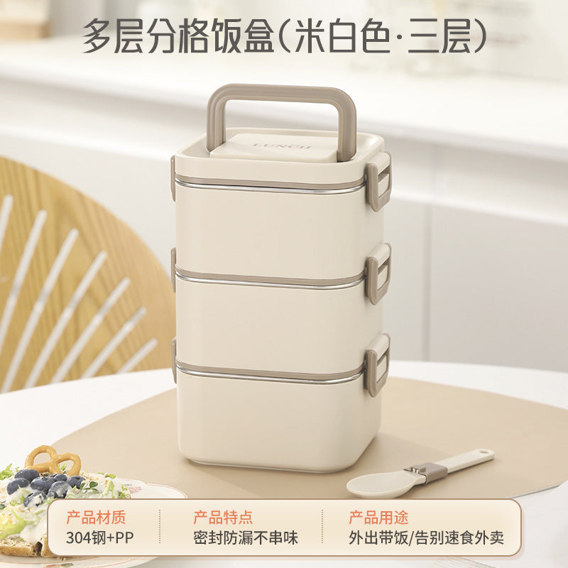 304 stainless steel thermal insulation lunch box with spoon office worker multi-layer Japanese student bento box microwave oven heating lunch box