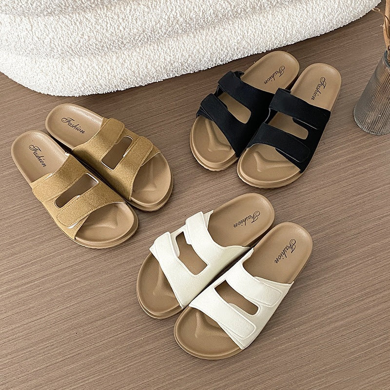 new birkenstock-style women's sandals - summer outdoor wear, double strap, velcro closure, fashionable, non-slip beach slides - women's export model