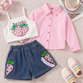 Kids clothing cross-border exclusive i lapel plaid shirt camisole jeans three-piece children's clothing