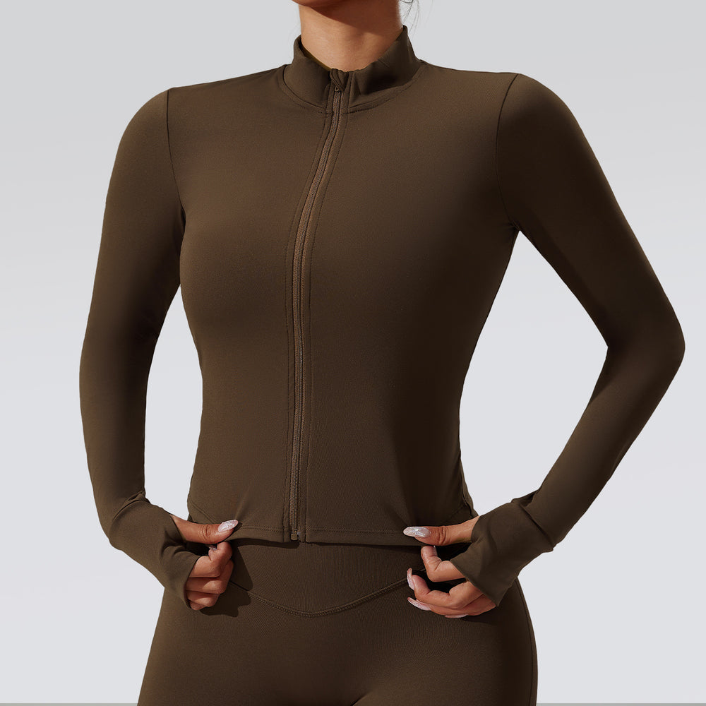European and american autumn/winter new yoga jacket for women, zip-up cardigan, stretch long sleeve activewear, custom pattern making available