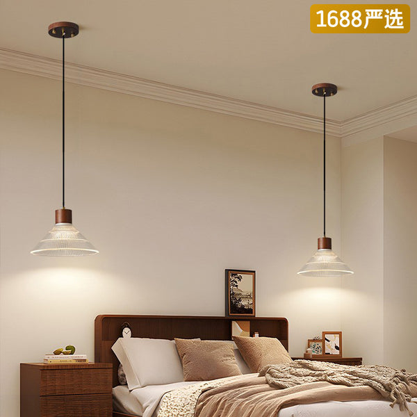[Strict selection] Medieval small chandelier walnut solid wood bedside lamp American retro glass bar entrance lamp