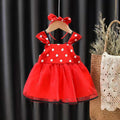 summer new girls' princess dress - stylish children's formal dress, polka dot sundress with hair clip