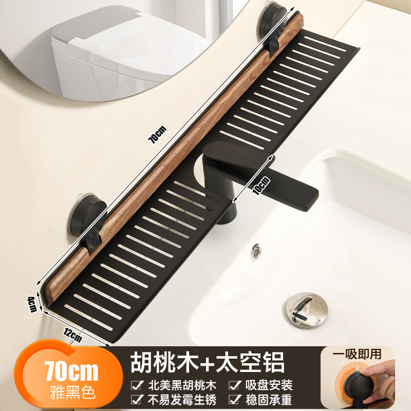 Walnut suction cup bathroom organizer - no drilling required, over-mirror faucet & vanity storage rack