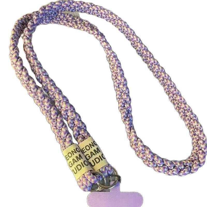 Three-strand braided thickened ponytail long crossbody rope can be carried by men and women outdoor handmade strong cable stitch mobile phone lanyard