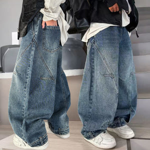 Boys' spring/autumn korean style jeans: new casual straight-leg wide-leg pants for mid-to-large children, loose-fit and stylish for spring and autumn