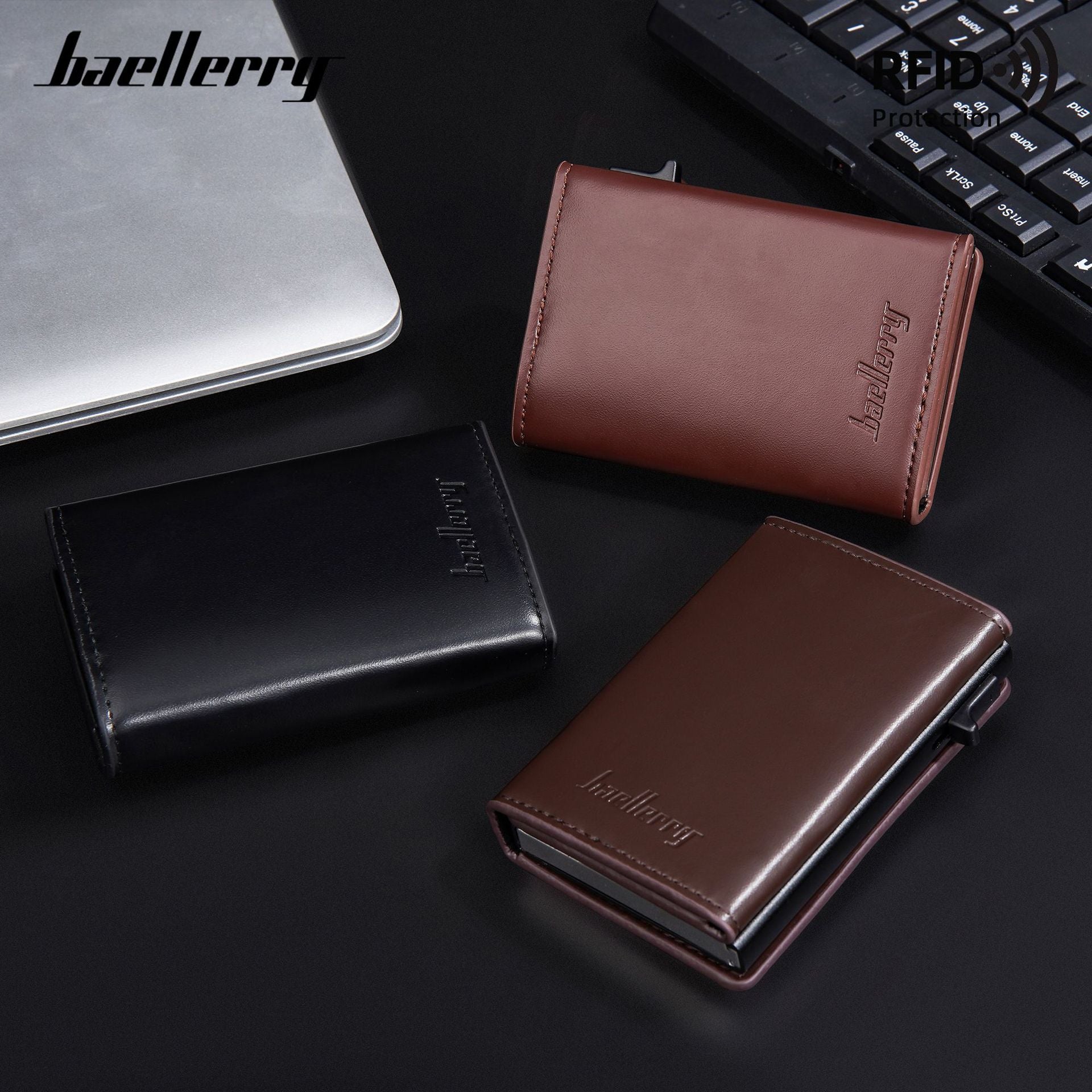 New men's senior sense baellerry side push zipper bag magnet aluminum box RFID elastic card type card bag card holder