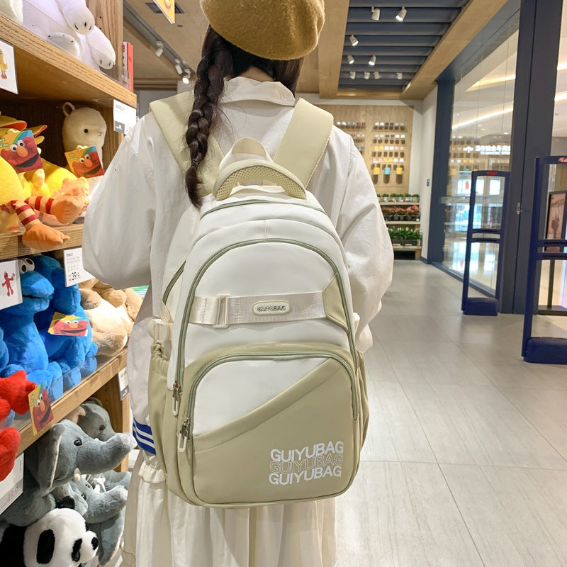 School bag male junior high school student high school student large capacity lightweight backpack simple texture backpack student school bag nylon