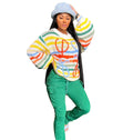 European and american cross-border women's clothing:  spring streetwear casual colorful striped crochet loose-fit long-sleeve sweater top