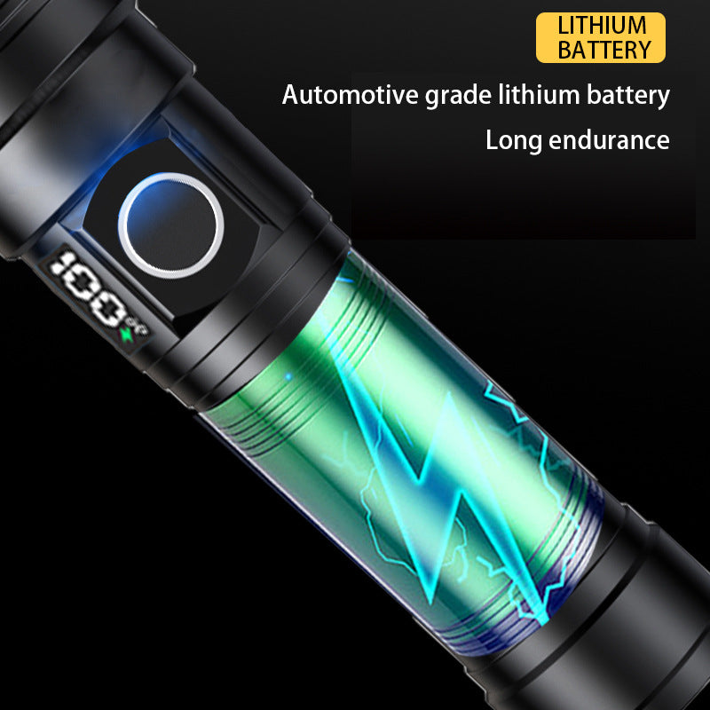 Cross-border hot-selling super long-range white laser flashlight, household outdoor charging portable digital display emergency led flashlight