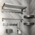 Gunmetal towel rack, foldable bath towel holder, no-drill bathroom toilet storage shelf, wall-mounted organizer