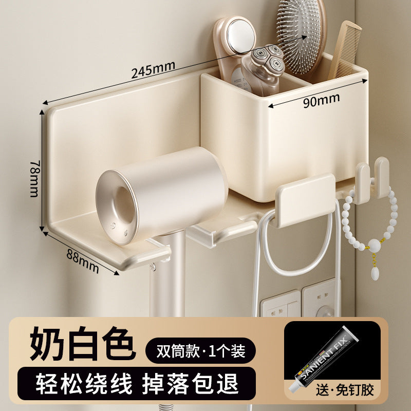 No-drill hair dryer holder - bathroom organizer with cord winder - new hair dryer storage rack