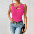 european and american women's clothing  new slim-fit sexy knitted solid color cutout tank top t-shirt - versatile and chic top