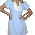 cross-border e-commerce women's fashion: european and american summer new arrivals - elegant and chic v-neck, cinched waist, puff sleeve dress