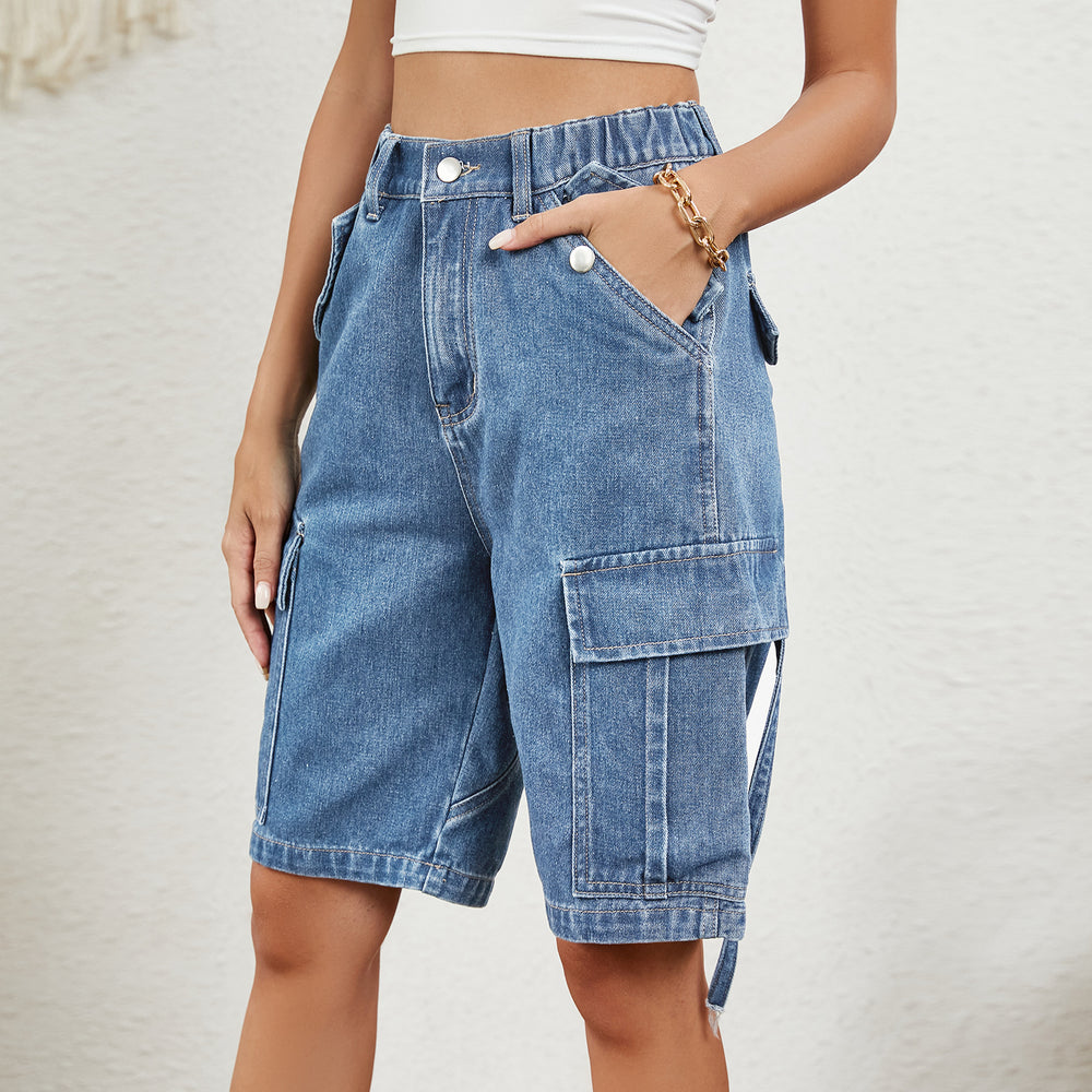 European and american cross-border e-commerce women's apparel:  independent store summer new arrivals - washed denim cargo shorts