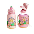Double-drink kids' thermos with straw, 316 stainless steel, cartoon portable bounce lid, creative figurine student water bottle