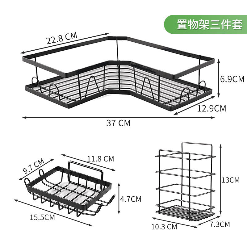 Wrought iron bathroom rack triangular non-punching storage rack toilet corner wall hanging toiletries finishing shelf
