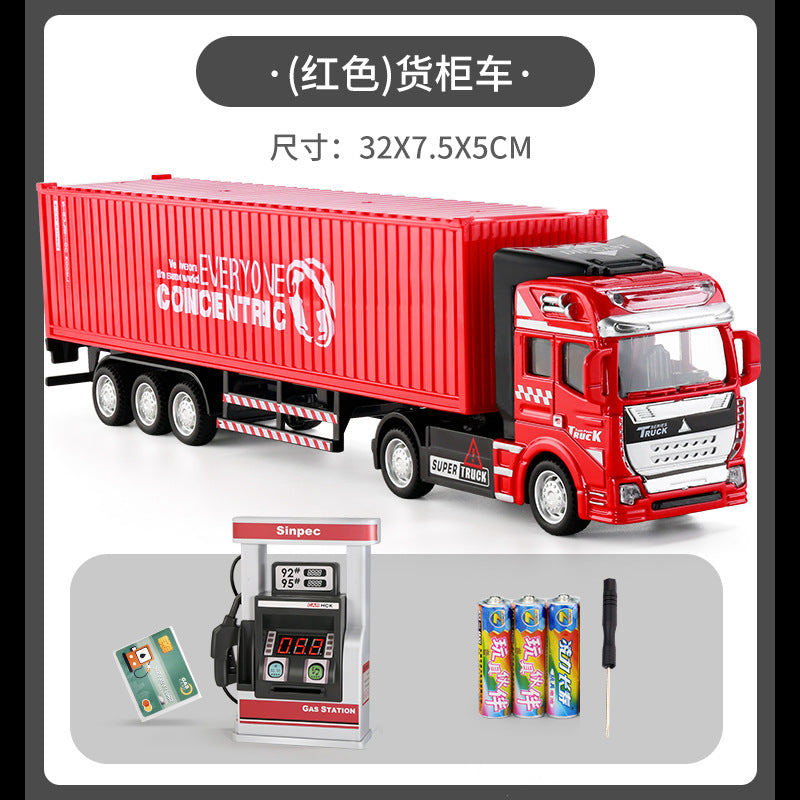 Die-cast alloy semi-truck toy - kids' playset with trailer, container transport, and realistic container model - perfect for young truck enthusiasts!
