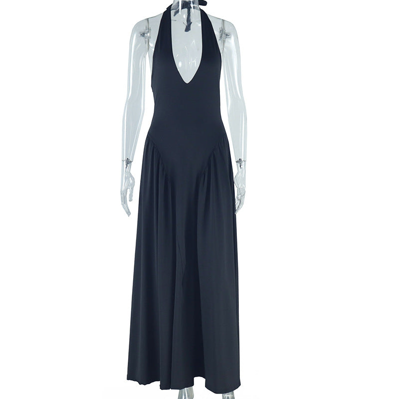 European and american style ins foreign trade women's sexy fashion halter neck solid color dress sleeveless pullover fairy dress