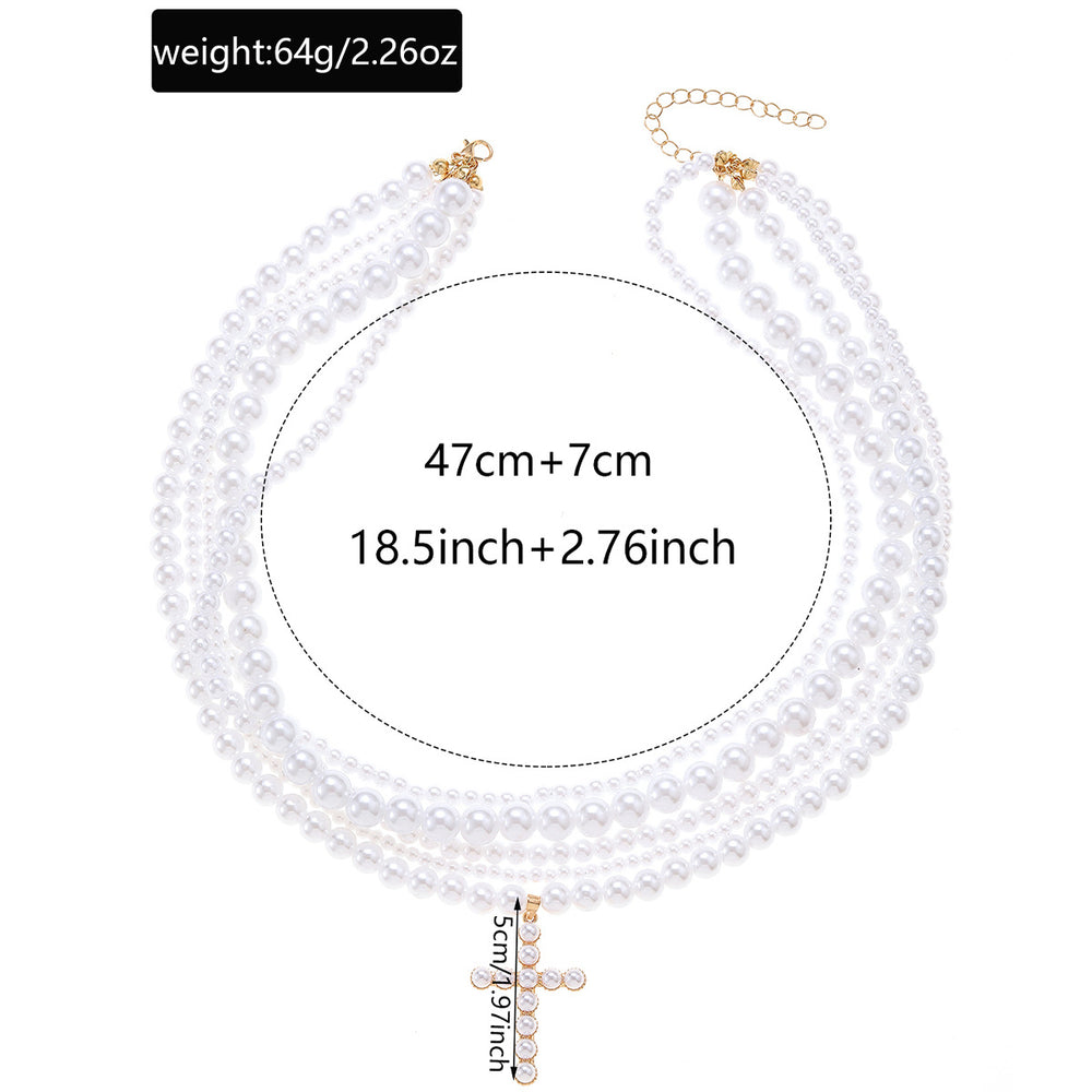 Stacked necklaces wholesale european and american cross-border retro imitation pearl light luxury sweet cool pendant women's pearl cross necklace