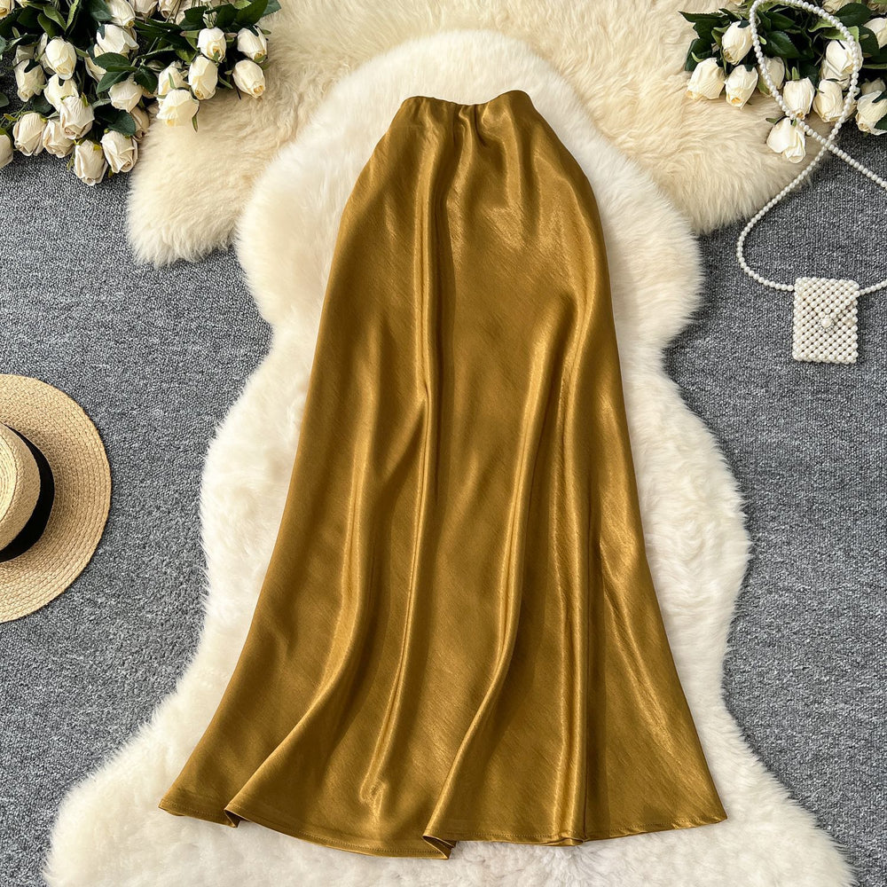 Premium satin midi skirt - 2025 new collection: luxurious, high-waisted, slimming a-line bodycon fishtail skirt with a beautiful drape