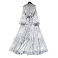 Frenchromantic style lantern sleeve printingdress female k-style waist slimming look a-line long skirt work clothingelegantelegance