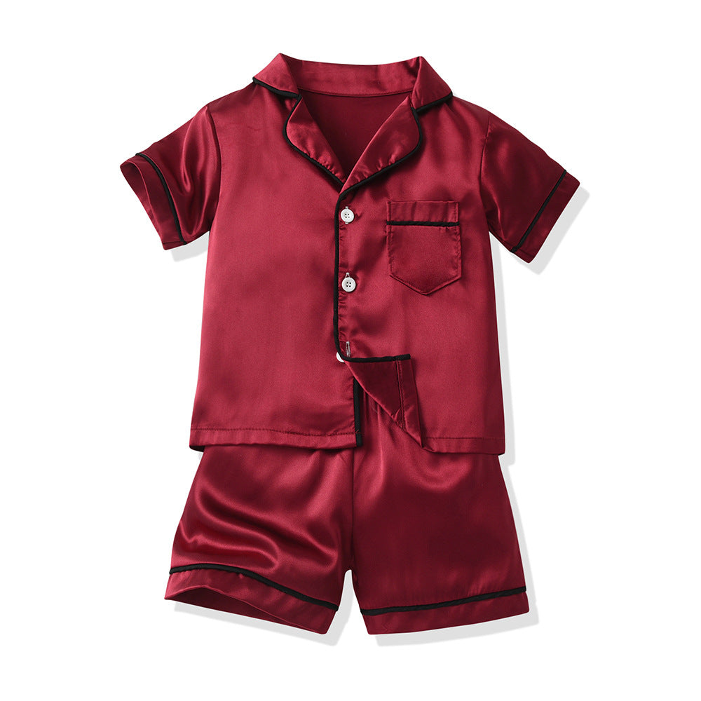 Boys' imitation ice silk pajamas - new summer collection for cross-border e-commerce, kids' short-sleeve loungewear, trendy summer air conditioning clothing for boys