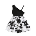 exclusive: girls' black and white print dress - sweet and adorable one-shoulder design
