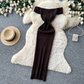 K-style one-shoulder knitting silm-type dress female summer sleeveless high waist silm a-line long skirt light and elegant