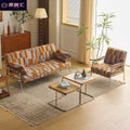 Nordic japanese style solid wood leather sofa - compact, creative, minimalist design for living room or bedroom - available in 3-seater and 2-seater options - natural wood aesthetic
